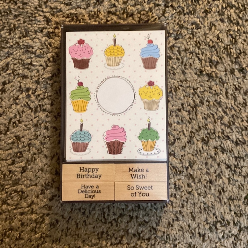 Set of 12 Cupcake Design Cards with Envelopes and Stamp Designs